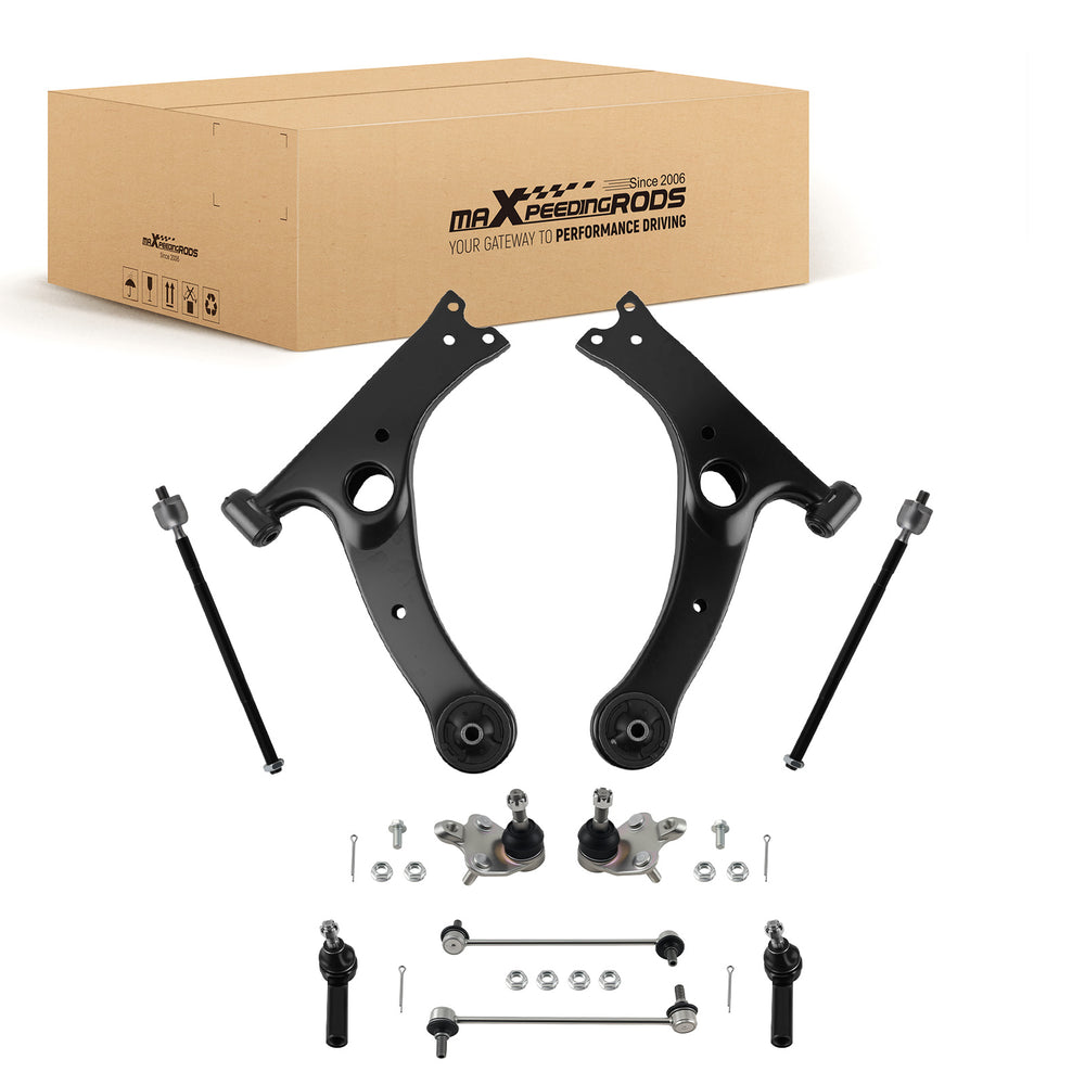 Front Lower Control Arms Tie Rods Sway Bar Links For 09-13 Compatible for Toyota Corolla Matrix