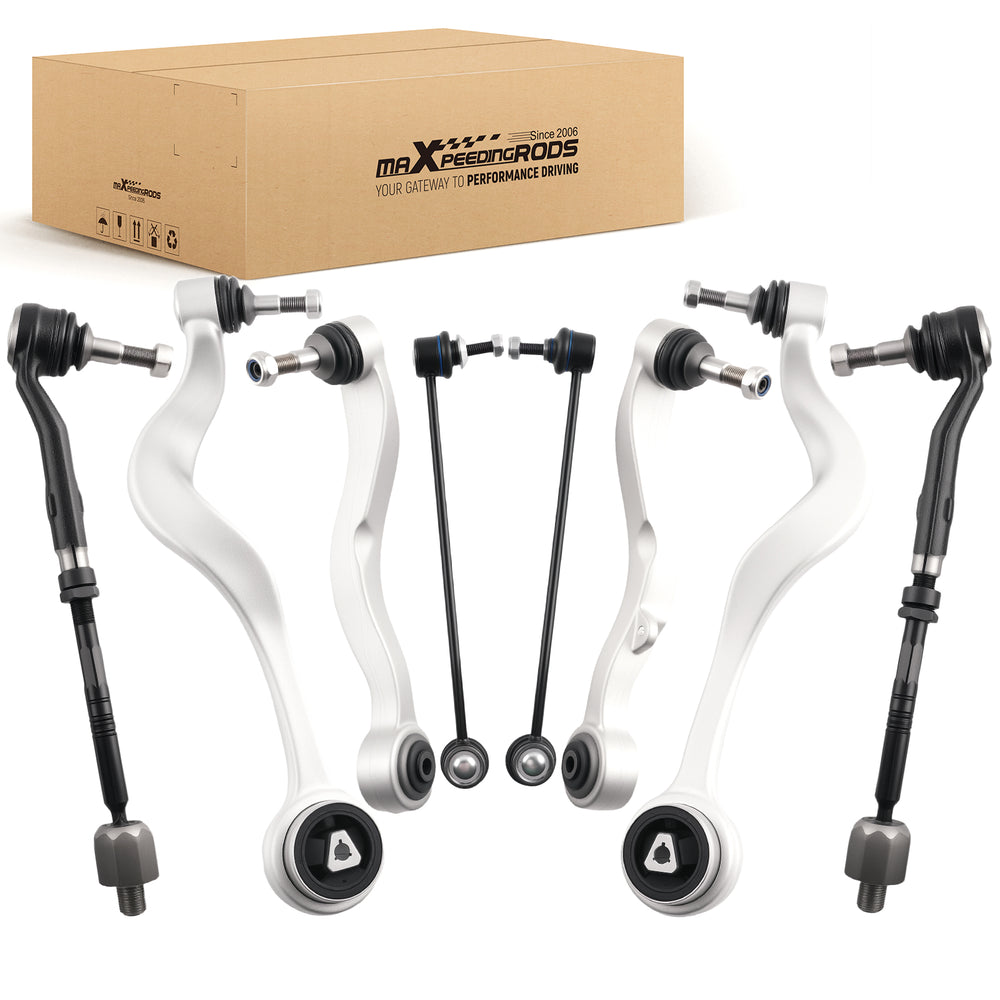 Front Control Arm + Sway Bar Link + Tie Rod Compatible for BMW 2004 2005 2006 2007 08 09 10