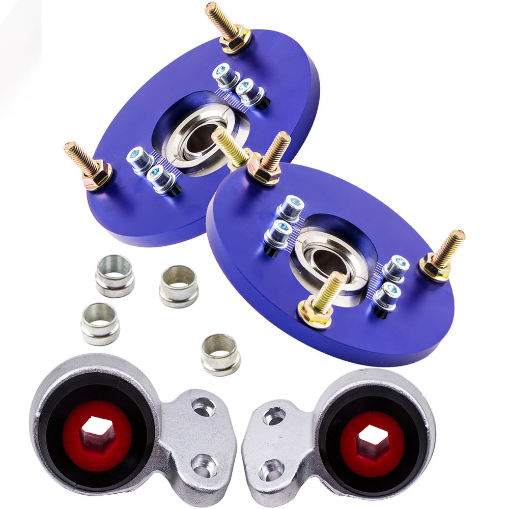 Front Lower Control Arm Urethane Bushings + Blue Camber Plates Compatible for BMW E46