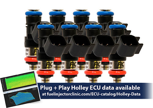 850cc (94 lbs/hr at OE 58 PSI fuel pressure) FIC Fuel Injector Clinic Injector Set for Holley GM composite intakes (High-Z) Previously 770cc