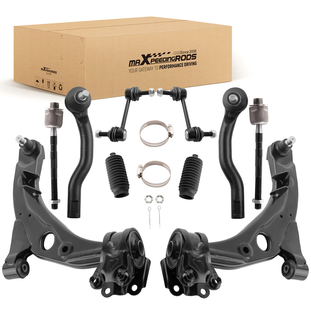 10x Front Suspension Lower Control Arms Tie Rods Kit for 2007-2014 Compatible for Ford Edge MKX