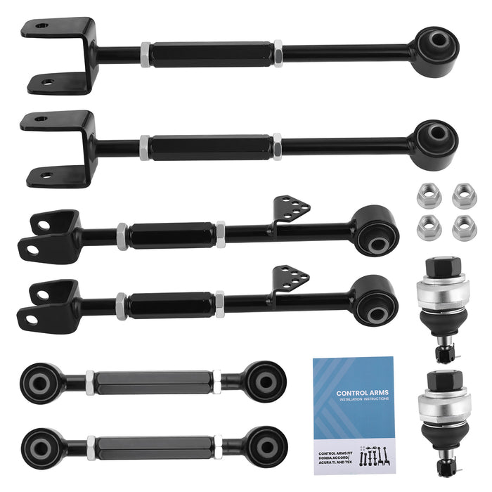 Front Ball Joint + Rear Camber Control Arm Toe Kit Compatible for Honda Accord 08-13