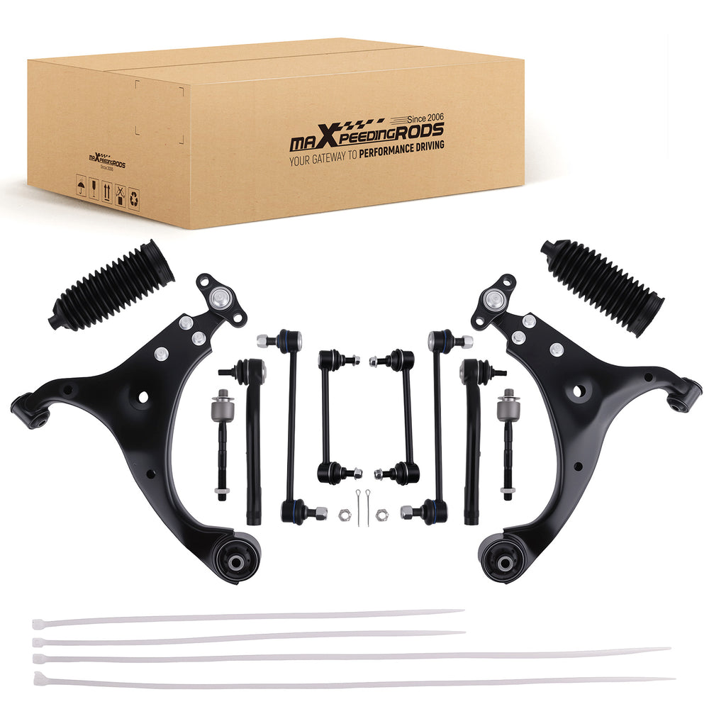 14Pc Front Lower Control Arm Tie rod Sway Bar for 2007-2012 Compatible for Hyundai Elantra 2.0L