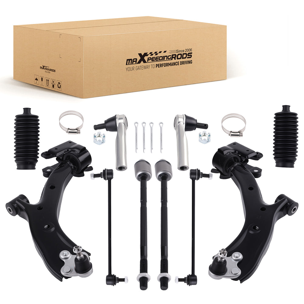 Front Lower Control Arms w/Ball Joints Sway Bars Tie Rod Ends Kit Compatible for Honda CR-V