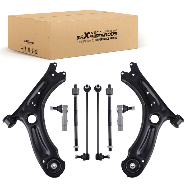 Front Lower Control Arms + Sway Bars + Tie Rods for 2011 - 2018 Compatible for Volkswagen Jetta