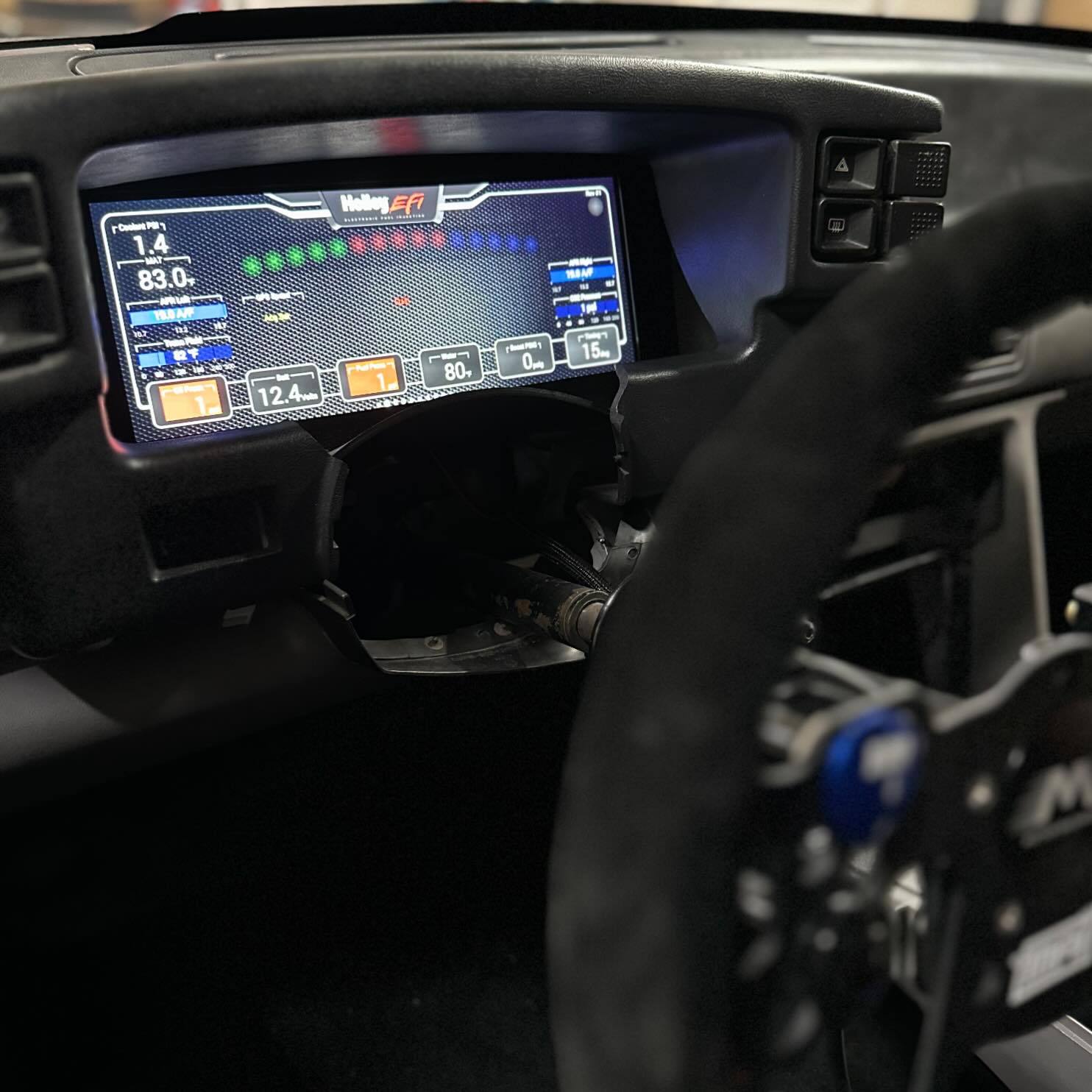 Holley dash inside the Foxbody