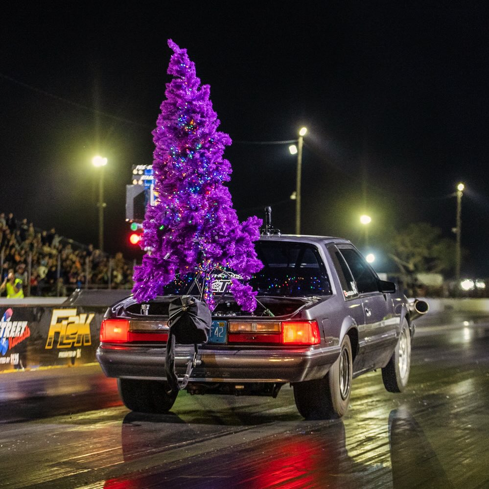 Foxbody with purple tree from the rear